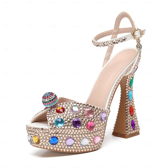 Rhinestone Platform Women's Sandals Sparkly – Colorful