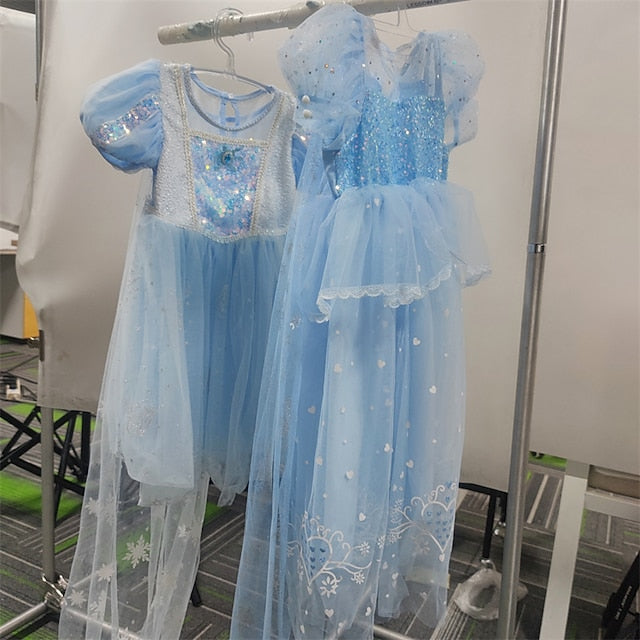 Cosplay Frozen Princess Cloak Dress Girl Elsa Flower