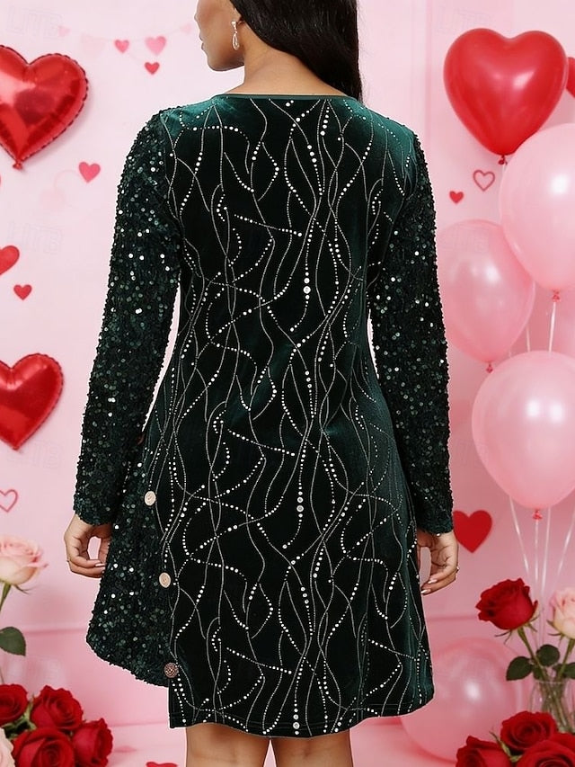 Women's Holiday Dress Three-Quarter Sleeve Sequin