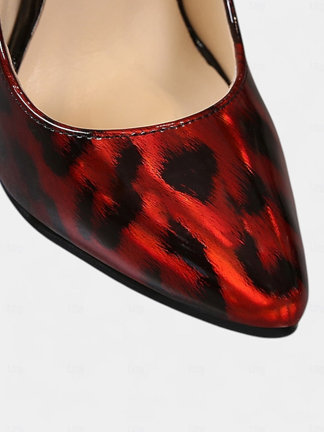 Print Leopard Stiletto – Red Pumps Women's Sexy Patent