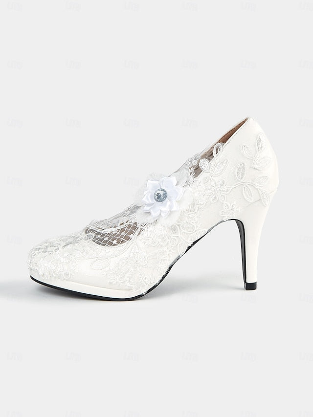 Heel Shoes High Floral – with Lace Embellishments White Bridal