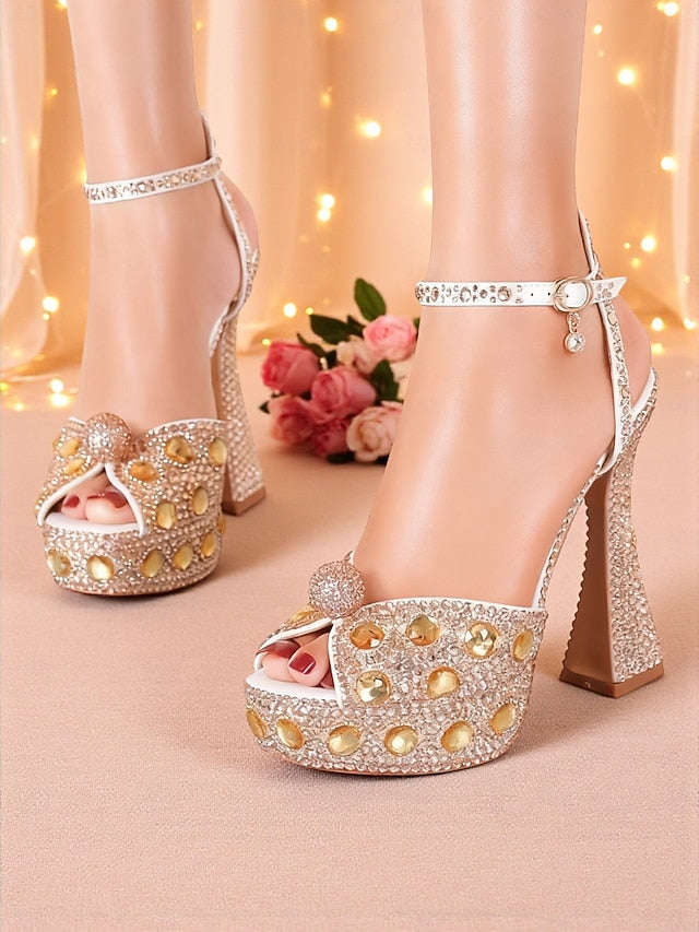 Sandals High Rhinestone Women's Platform with Heel Matching