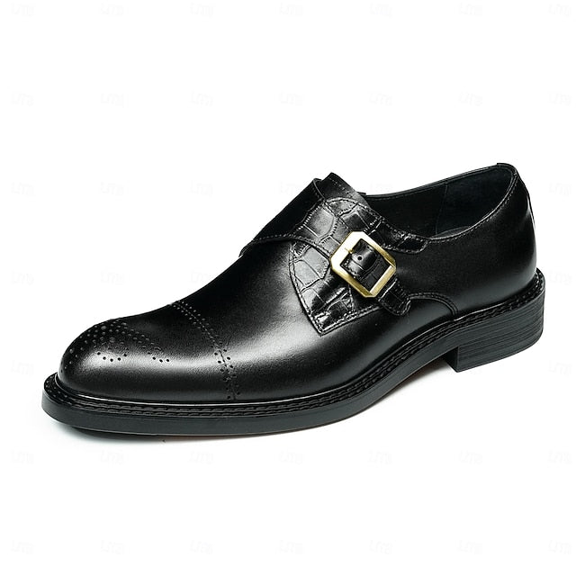 Black Strap Men's First Genuine Leather Monk Shoes-