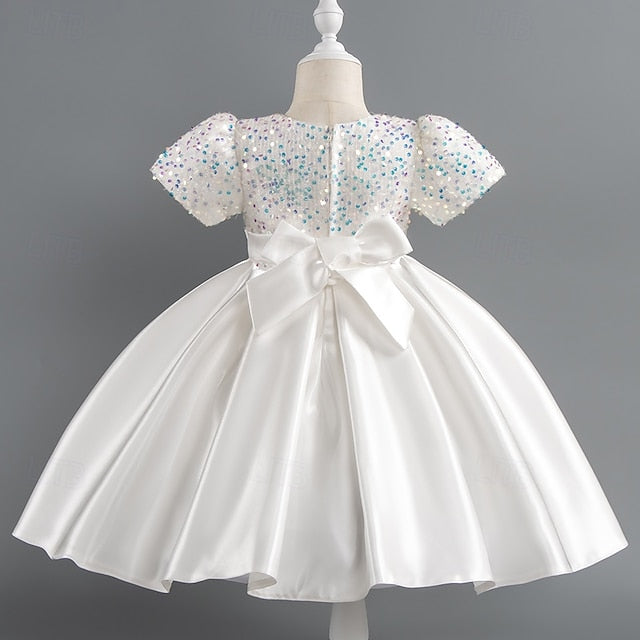 Wedding Dress Party Sleeve Girls' Short Sequin Toddler
