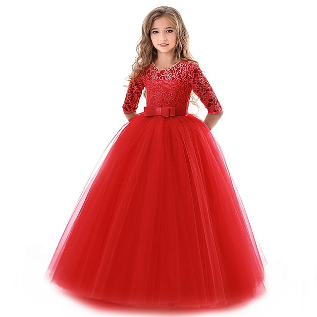 Girls' Wedding Dress Colored Solid Flower Kids Girl