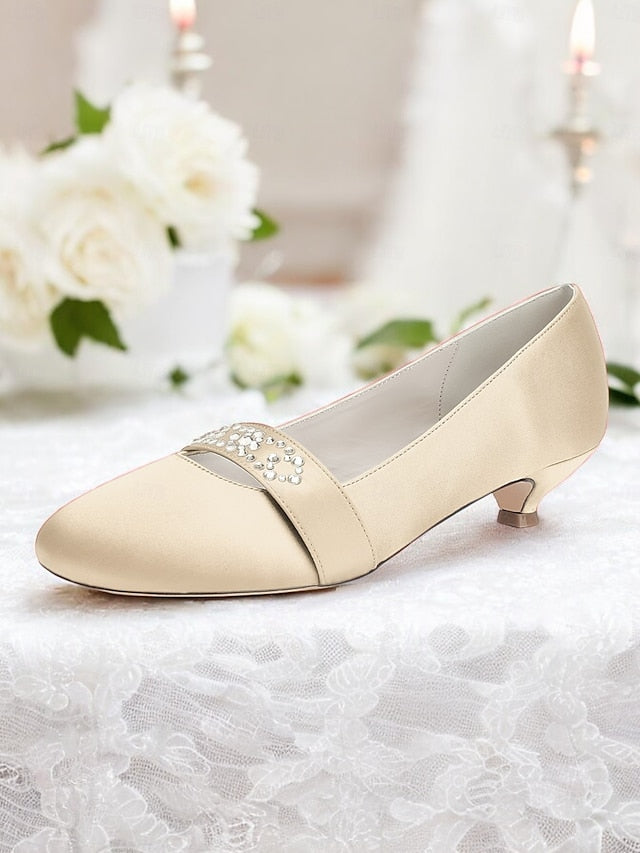 Kitten with Rhinestone Women's Blue Satin Heels