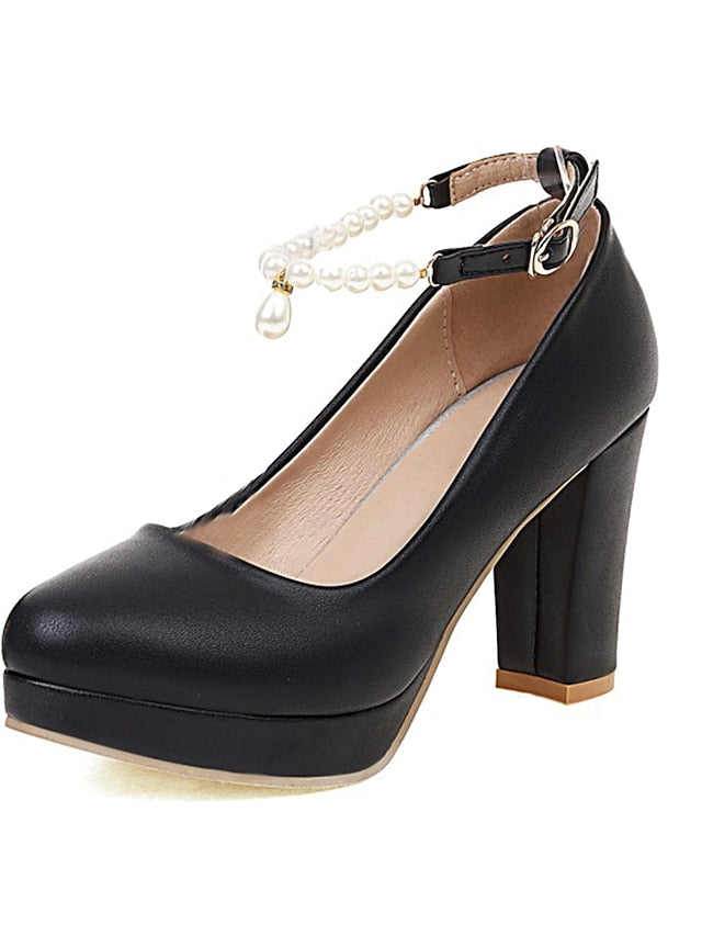 High – Pumps Women's Ankle White Pearl Heel with Strap