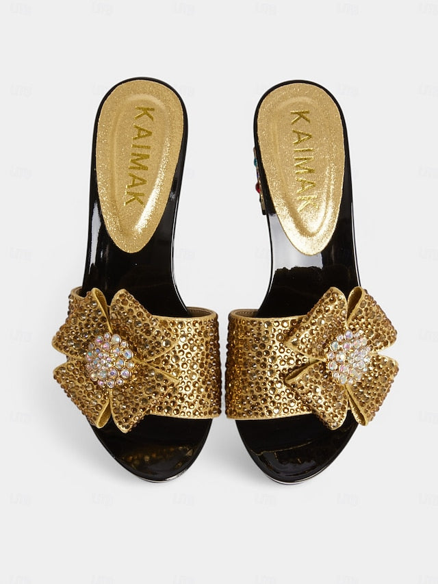 Rhinestone Sparkling High Matching Heel Bow with Sandals Clutch