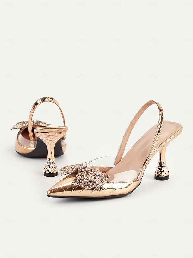 Gold Bow Women's - Slingback Heels Detail Quilted with