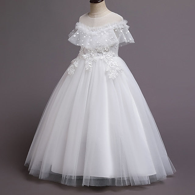 Girl Solid Flower Party Girls' Dress Color Kids