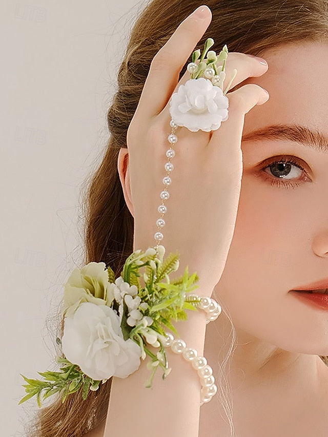 Elegant White with Set Wrist Floral Jewelry Pearls and Hand –