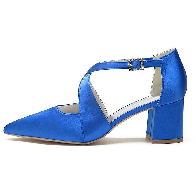 Heels Elegant Women's Pointed – White Toe Block Satin