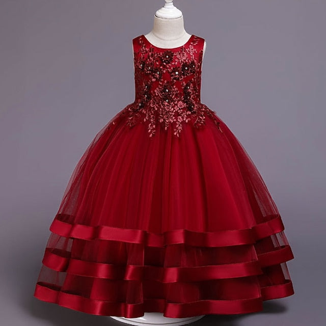 Colored Kids Wedding Girls' Party Dress Sleeveless Solid