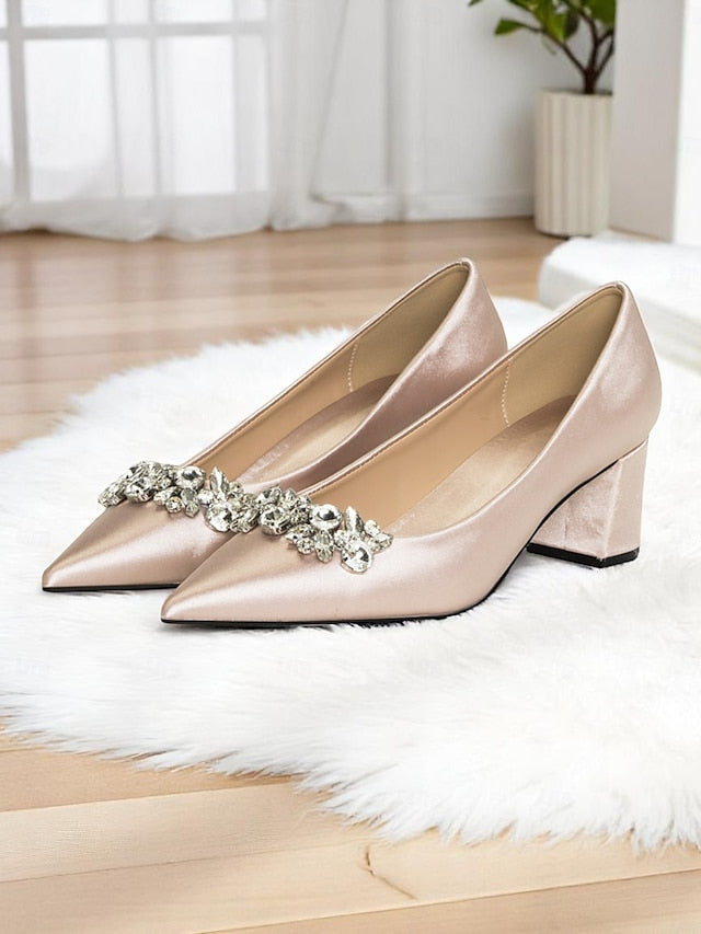 Women's Toe Pointed Wedding Pumps Satin Champagne with