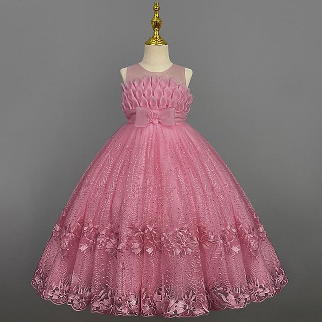 Flower Solid Kids Girl Girls' Dress Colored