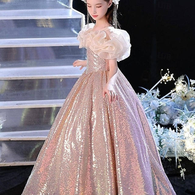 Sleeveless Dress Girls' Performance Color Party Kids Solid