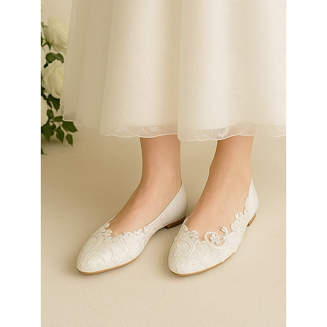 White Vintage Flats Women's Lace – Embroidered Ballet