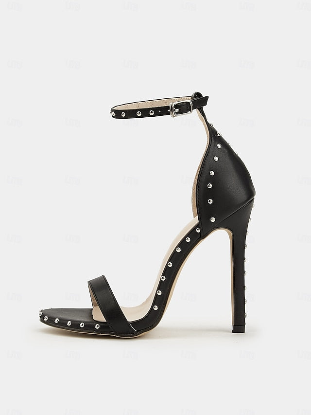 Stud Black with Stiletto Embellishments Silver - Sandals