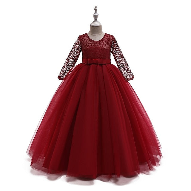 Girls' Wedding Dress Colored Solid Flower Kids Girl