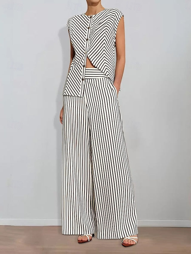 Striped of Pantsuit Print Two Piece Bride Mother the