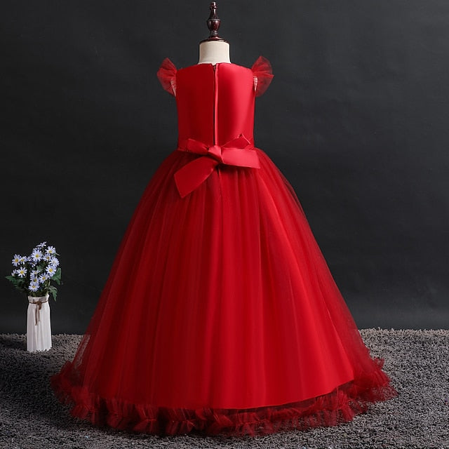 Kids Sleeveless Girls' Dress Jacquard Girl Flower