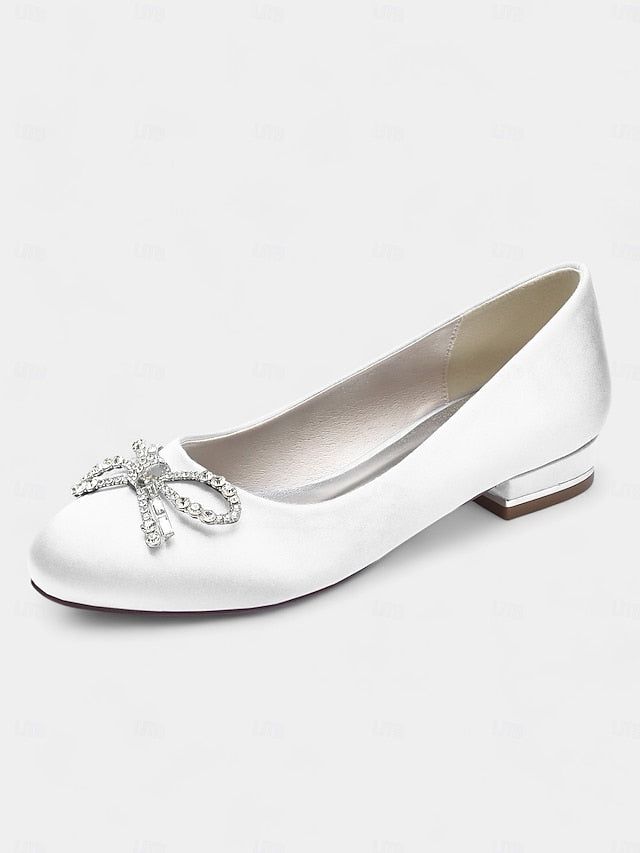 Round-Toe Embellished Flats Bow Rhinestone Women's -