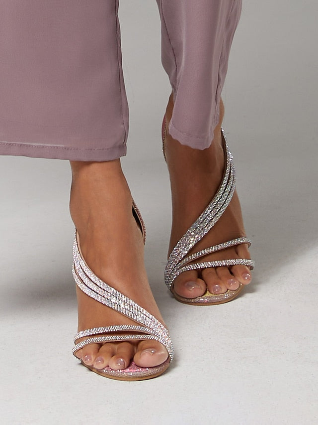 Strappy for – Heel Women Sandals Crystal High Rhinestone