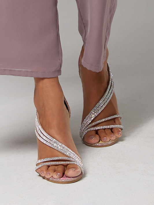 Strappy for – Heel Women Sandals Crystal High Rhinestone