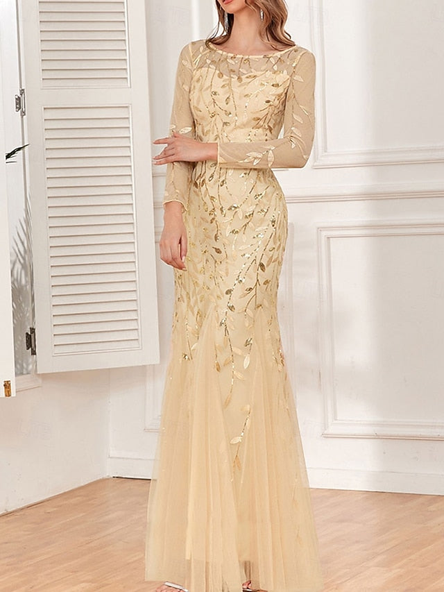 the Floor Dress of Bride Party Mother Neck Elegant Crew