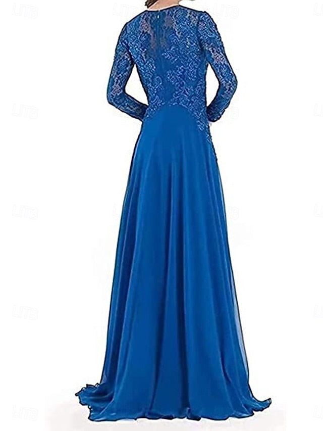 Dress Floor Bride A-Line the of Mother Elegant Crew Party Neck