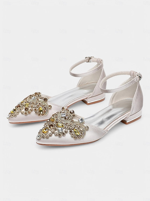 Pointed-Toe – Embellished Vintage Green Flats Style Gemstone