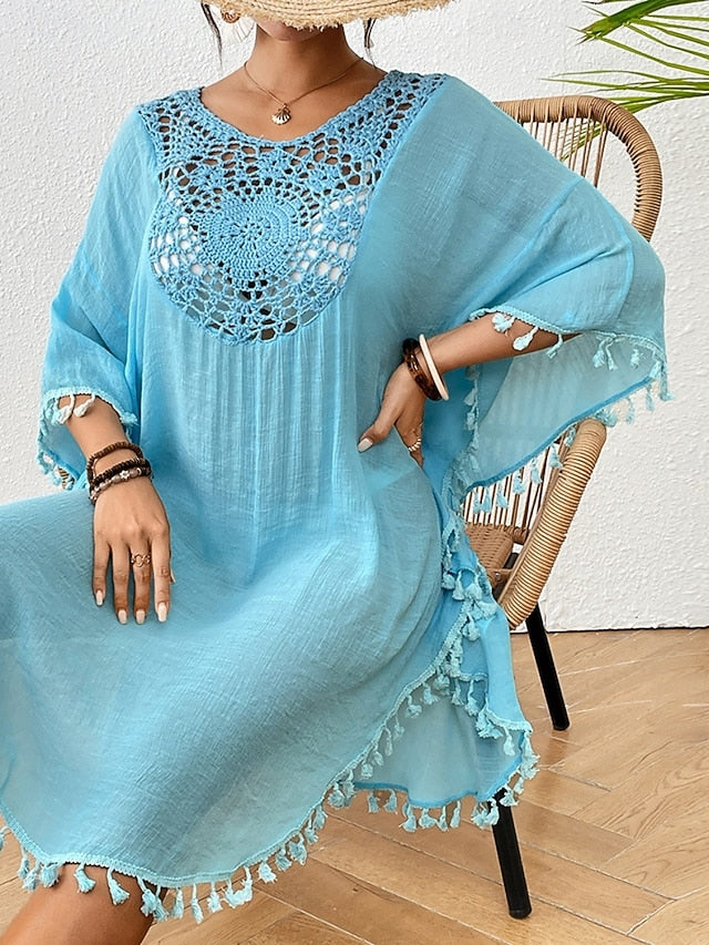 Women's Cover Up Swimsuit Dress Lace Patchwork Fringe