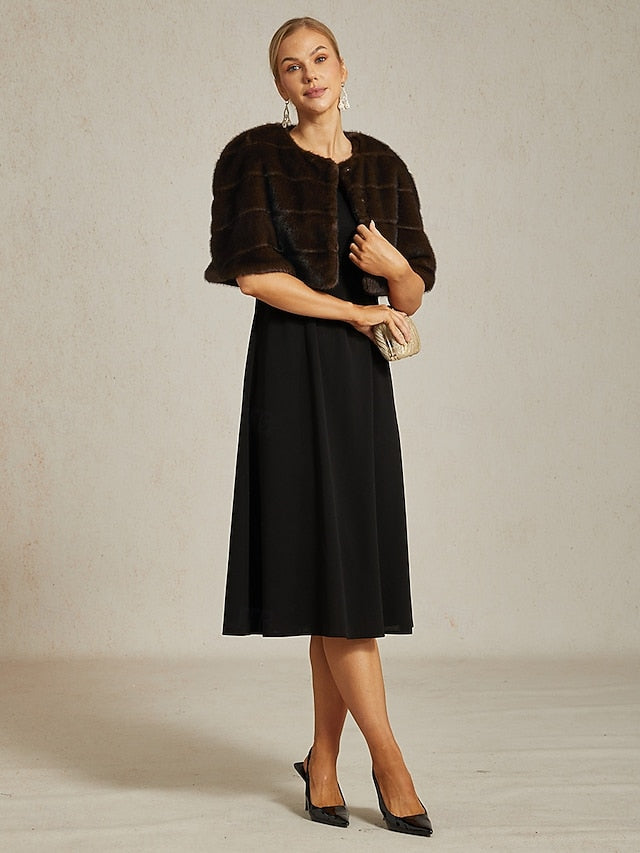 Shrug Party Wrap Faux Women's Fur Brown Formal Cocktail