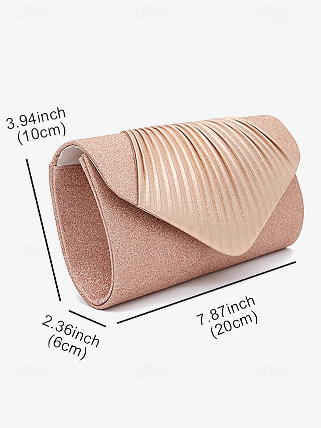 Evening Pleated with Design Champagne Bag Glitter – Clutch