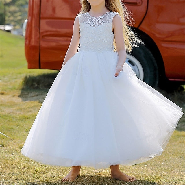 Flower Dress Girl Color Party Kids Solid Girls'