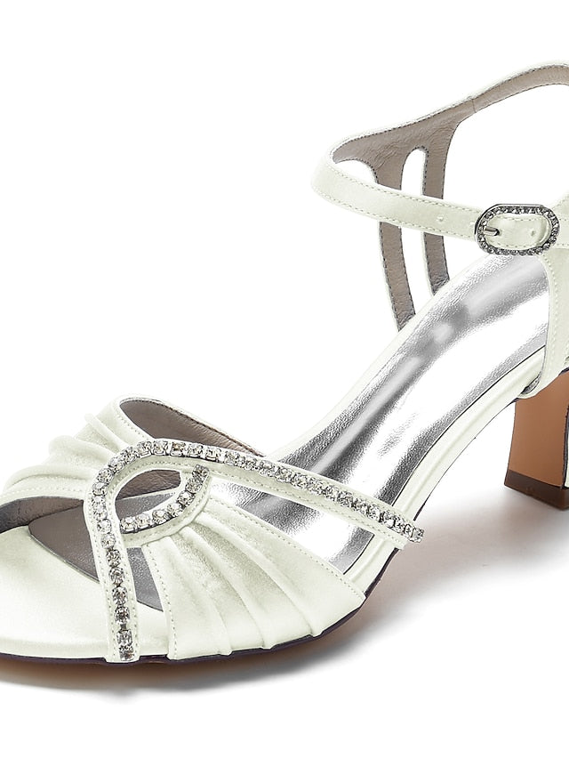 Satin Navy – Sandals Women's Blue Heeled Rhinestone