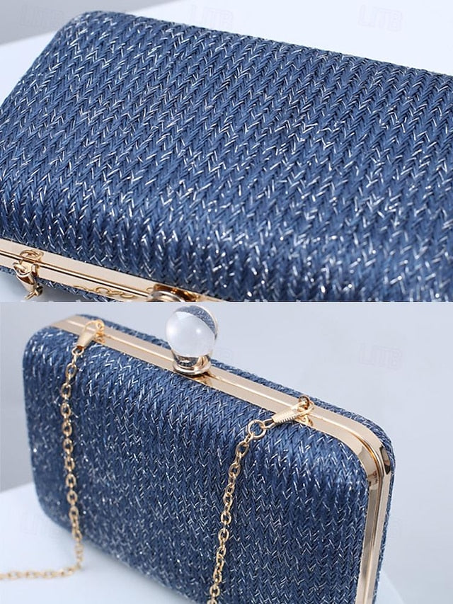 Stylish Elegant with Purse Pearl Clasp - Straw Clutch