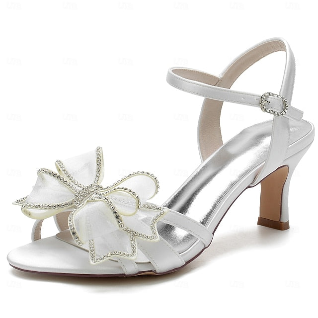 – Sandals Rhinestone Bridal Kitten Heel Detail Luxury with Bow