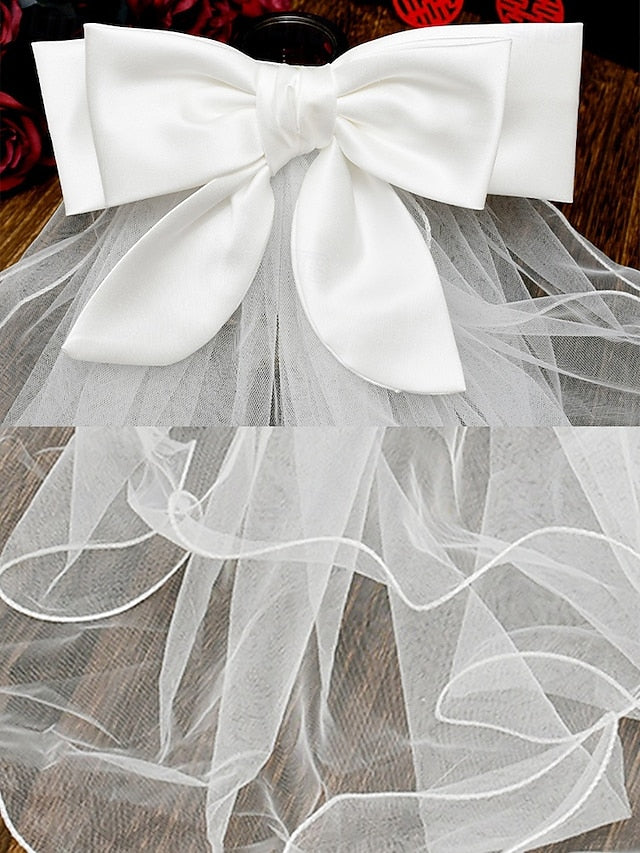 Satin with and Veil Elegant Ribbon Bridal Soft Ivory - Tulle
