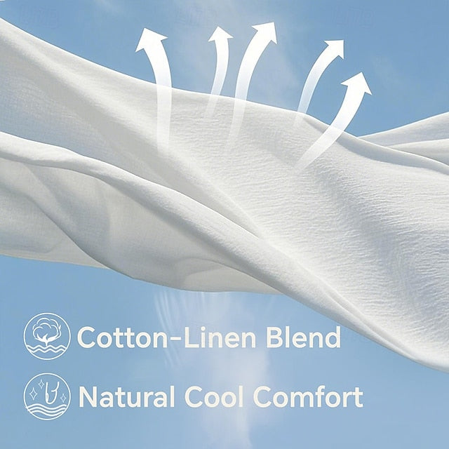 Women's Midi Dress Faux Cotton Linen Shirt Dress Casual