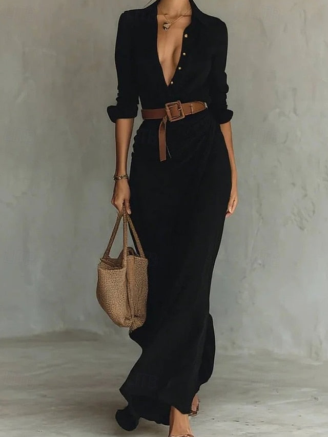 Women's Long Dress Maxi Dress Shirt Dress Modern Daily