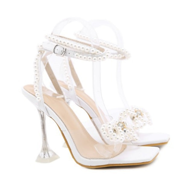 – High Heel Pearl-Embellished Sandals Women's Clear