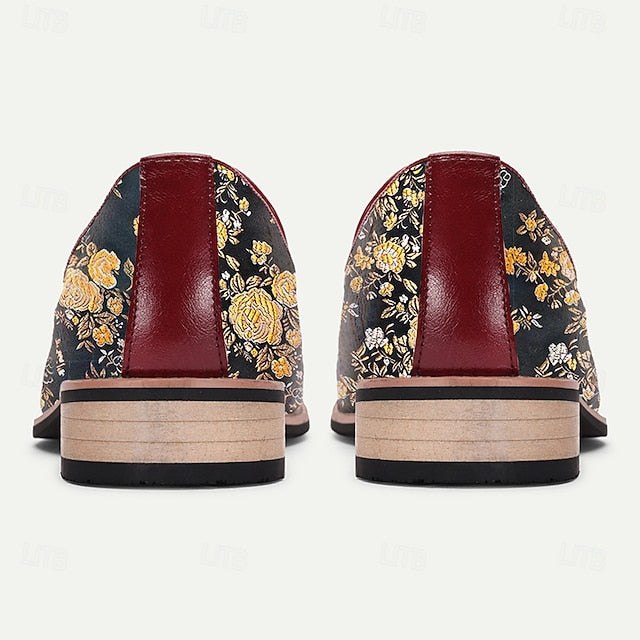 Men's for Loafers with Pattern Jacquard Floral Tassels