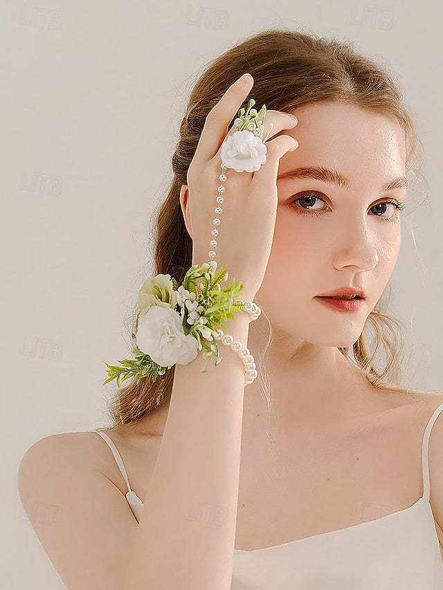 Elegant White with Set Wrist Floral Jewelry Pearls and Hand –