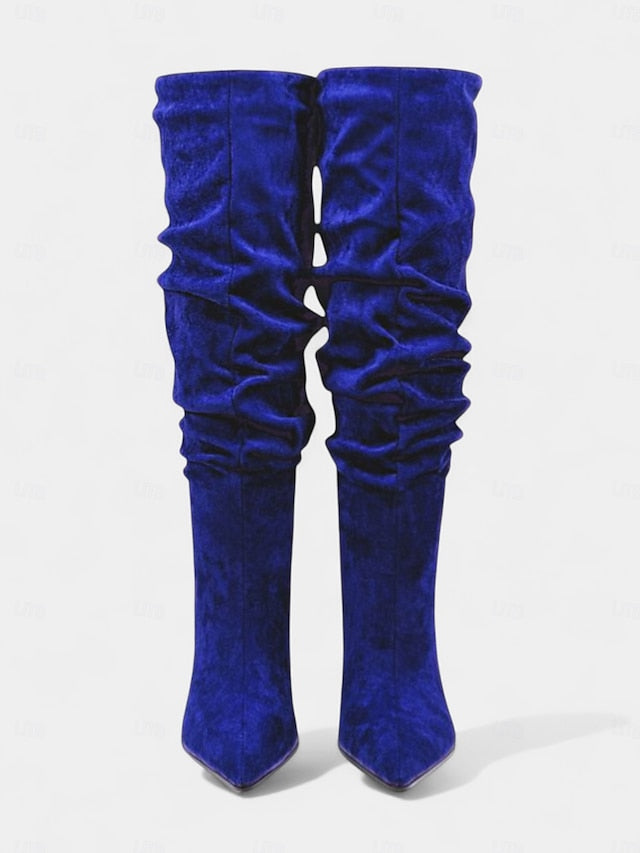 Women's Pointed Knee Toe Slouch High Velvet - Boots Green