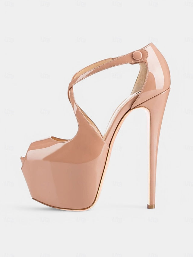 Stiletto Platform Cross with Patent Leather Black Red and Heels