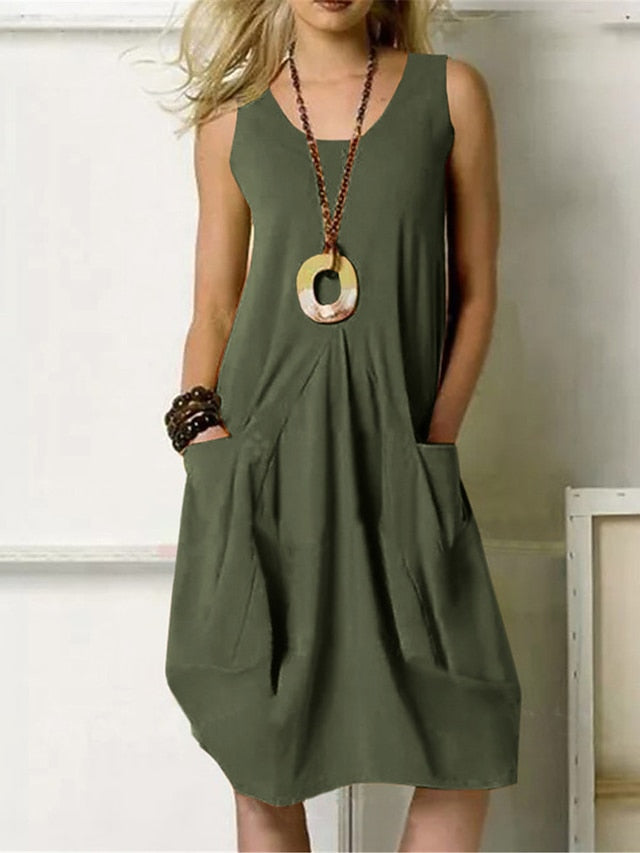 Women's ArmyGreen Navy Blue Orange Summer Spring Midi Dress