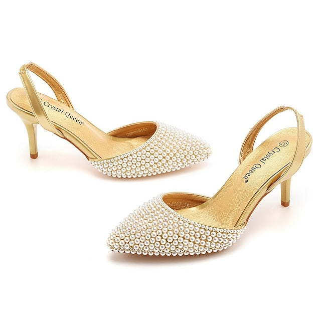 – Heels Pearl Slingback Embellishments White Women's with