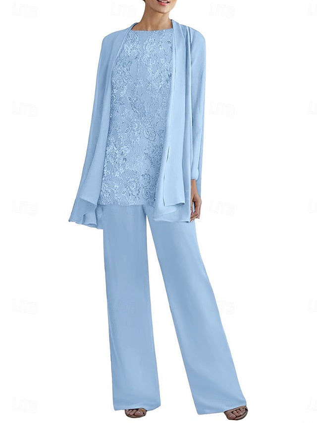 Mother Neck Crew Bride of 3 Pantsuit the Dress Elegant Piece