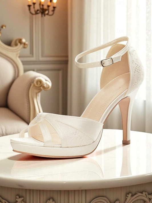 Heel High Pink Satin with Elegant Women's Sandals Peep Toe